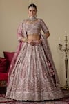 Buy_Chaashni By Maansi And Ketan_Purple Tissue, Organza, Net Embroidery, Pearls, Mirrors, Work Bridal Lehenga Set _at_Aza_Fashions