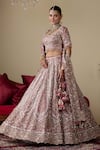 Buy_Chaashni By Maansi And Ketan_Purple Tissue, Organza, Net Embroidery, Pearls, Mirrors, Work Bridal Lehenga Set _Online_at_Aza_Fashions