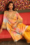 Rishi and Vibhuti_Yellow Crepe Embroidery, Beads, Pom-poms, Marigold Printed Kurta And Pant Set _Online_at_Aza_Fashions