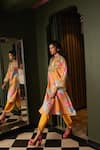 Rishi and Vibhuti_Yellow Crepe Embroidery, Beads, Pom-poms, Marigold Printed Kurta And Pant Set _at_Aza_Fashions