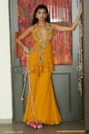 Shop_Rishi and Vibhuti_Yellow Organza Embroidery, Sequins, Patchwork, Peplum Jacket Palazzo Set _at_Aza_Fashions