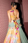 Shop_Rishi and Vibhuti_Yellow Crepe Embroidery, Pom-poms Halter Neck Boho Bloom Print Skirt Set _at_Aza_Fashions
