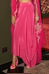 Rishi and Vibhuti_Pink Crepe Patchwork, Embroidery Sweetheart , Open Cape Skirt Set _Online_at_Aza_Fashions