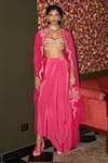 Buy_Rishi and Vibhuti_Pink Crepe Patchwork, Embroidery Sweetheart , Open Cape Skirt Set _at_Aza_Fashions