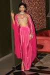 Shop_Rishi and Vibhuti_Pink Crepe Patchwork, Embroidery Sweetheart , Open Cape Skirt Set _at_Aza_Fashions