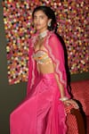 Buy_Rishi and Vibhuti_Pink Crepe Patchwork, Embroidery Sweetheart , Open Cape Skirt Set 