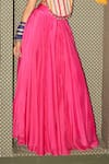 Rishi and Vibhuti_Pink Crepe Beads, Pom-poms Round Neck Panorama Embroidered Corset And Skirt Set _Online_at_Aza_Fashions