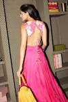 Shop_Rishi and Vibhuti_Pink Crepe Beads, Pom-poms Round Neck Panorama Embroidered Corset And Skirt Set _at_Aza_Fashions