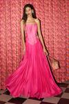 Shop_Rishi and Vibhuti_Fuchsia Crepe Patchwork, Sequins Pink Siren Embroidered Corset And Skirt Set _at_Aza_Fashions