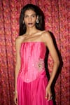 Shop_Rishi and Vibhuti_Fuchsia Crepe Patchwork, Sequins Pink Siren Embroidered Corset And Skirt Set _Online_at_Aza_Fashions