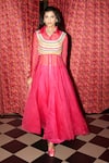 Buy_Rishi and Vibhuti_Fuchsia Organza, Crepe Embroidery Collared, Round Neck Jacket Pant Set _at_Aza_Fashions