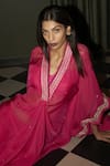 Shop_Rishi and Vibhuti_Fuchsia Crepe Embroidery, Zari V-neck Ethereal Kaftan Pant Set _at_Aza_Fashions