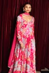 Shop_Rishi and Vibhuti_Fuchsia Organza Sequins, Embroidery Rani Rush Printed Anarkali With Dupatta _at_Aza_Fashions