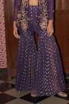 Rishi and Vibhuti_Purple Organza, Georgette Embroidery, Metallic Dazzling Duo Jacket Gharara Set _Online_at_Aza_Fashions