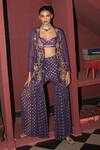 Buy_Rishi and Vibhuti_Purple Organza, Georgette Embroidery, Metallic Dazzling Duo Jacket Gharara Set _Online_at_Aza_Fashions
