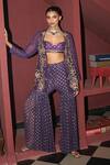 Buy_Rishi and Vibhuti_Purple Organza, Georgette Embroidery, Metallic Dazzling Duo Jacket Gharara Set _at_Aza_Fashions