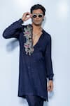 Shop_Rishi and Vibhuti_Blue Cotton Embroidery, Sequins Indie Imprium Placement Kurta Set _at_Aza_Fashions
