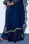 Rishi and Vibhuti_Blue Chanderi, Organza Embroidery, Zari V-neck, Bandeau Monarch Kaftan Pant Set _Online_at_Aza_Fashions