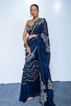 Buy_Rishi and Vibhuti_Blue Organza, Crepe Embroidery, Zari, Sequins, Stones Kiara Saree With Corset _at_Aza_Fashions