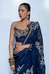 Rishi and Vibhuti_Blue Organza, Crepe Embroidery, Zari, Sequins, Stones Kiara Saree With Corset _Online_at_Aza_Fashions