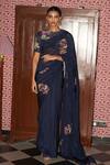 Buy_Rishi and Vibhuti_Blue Organza, Crepe Embroidery, Sequins Round Midnight Floral Saree With Blouse _at_Aza_Fashions