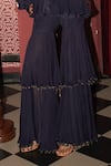 Rishi and Vibhuti_Blue Organza Embroidery, Metallic Thread, Beads Navy Noor Jacket And Gharara Set _Online_at_Aza_Fashions