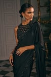 Studio22 By Pulkita Arora Bajaj Black Chiffon Cut Work, Embroidery, Tassels Skynoir Cutwork Saree And Hand Blouse Online at Aza Fashions Studio22 By Pulkita Arora Bajaj_Black Chiffon Cut Work, Embroidery, Tassels Skynoir Cutwork Saree And Hand Blouse _Online_at_Aza_Fashions