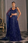Studio22 By Pulkita Arora Bajaj_Blue Georgette, Net Sequins, Tassels, Opulent Tonal Hand Lehenga Set _Online_at_Aza_Fashions