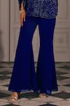 Studio22 By Pulkita Arora Bajaj_Blue Georgette Sequins, Beads Round Neck Saphire Embellished Hem Top And Pant Set _Online_at_Aza_Fashions