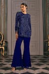 Buy_Studio22 By Pulkita Arora Bajaj_Blue Georgette Sequins, Beads Round Neck Saphire Embellished Hem Top And Pant Set _at_Aza_Fashions