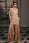 Buy Studio22 By Pulkita Arora Bajaj Beige Net Embroidery, Tassels V-neck Valeria Kurta Set at Aza Fashions Buy_Studio22 By Pulkita Arora Bajaj_Beige Net Embroidery, Tassels V-neck Valeria Kurta Set _at_Aza_Fashions