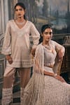Shop_Studio22 By Pulkita Arora Bajaj_Gold Organza Beads, Sequins, Glorious Hand A-line Kurta And Straight Pant Set _Online_at_Aza_Fashions