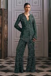 Buy Studio22 By Pulkita Arora Bajaj Emerald Green Net, Satin Embroidery, Esmera Detailed Flared Pant And Top Set Online at Aza Fashions Buy_Studio22 By Pulkita Arora Bajaj_Emerald Green Net, Satin Embroidery, Esmera Detailed Flared Pant And Top Set _Online_at_Aza_Fashions
