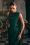 Studio22 By Pulkita Arora Bajaj_Emerald Green Satin Tassels, Beads, Lustrous Pre-draped Lehenga Saree And Blouse _Online_at_Aza_Fashions