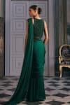 Shop_Studio22 By Pulkita Arora Bajaj_Emerald Green Satin Tassels, Beads, Lustrous Pre-draped Lehenga Saree And Blouse _at_Aza_Fashions