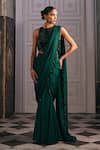 Buy_Studio22 By Pulkita Arora Bajaj_Emerald Green Satin Tassels, Beads, Lustrous Pre-draped Lehenga Saree And Blouse _Online_at_Aza_Fashions