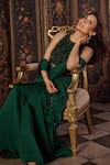 Buy_Studio22 By Pulkita Arora Bajaj_Emerald Green Satin Tassels, Beads, Lustrous Pre-draped Lehenga Saree And Blouse _at_Aza_Fashions