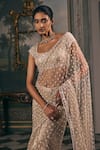 Studio22 By Pulkita Arora Bajaj_Ivory Net Beads, Sequins, Embroidery Rosetta Starry Pre-draped Saree With Blouse _Online_at_Aza_Fashions