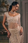 Buy_Studio22 By Pulkita Arora Bajaj_Ivory Net Beads, Sequins, Embroidery Rosetta Starry Pre-draped Saree With Blouse _Online_at_Aza_Fashions