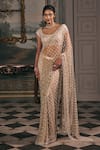 Shop_Studio22 By Pulkita Arora Bajaj_Ivory Net Beads, Sequins, Embroidery Rosetta Starry Pre-draped Saree With Blouse _Online_at_Aza_Fashions