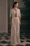 Studio22 By Pulkita Arora Bajaj_Beige Net, Shantoon Etoile Embellished Geometric Skirt Blouse And Jacket Set _at_Aza_Fashions