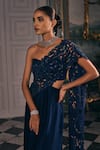 Studio22 By Pulkita Arora Bajaj Navy Chiffon Beads, Sequins, Cut Work, Ornate One Draped Saree With Cutwork at Aza Fashions Studio22 By Pulkita Arora Bajaj_Navy Chiffon Beads, Sequins, Cut Work, Ornate One Draped Saree With Cutwork _at_Aza_Fashions