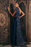 Buy Studio22 By Pulkita Arora Bajaj Navy Chiffon Beads, Sequins, Cut Work, Ornate One Draped Saree With Cutwork Buy_Studio22 By Pulkita Arora Bajaj_Navy Chiffon Beads, Sequins, Cut Work, Ornate One Draped Saree With Cutwork