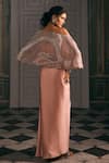 Shop_Studio22 By Pulkita Arora Bajaj_Pink Satin Off-shoulder Nova Cape Set With Crystal Embroidery _at_Aza_Fashions