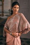 Studio22 By Pulkita Arora Bajaj_Pink Satin Off-shoulder Nova Cape Set With Crystal Embroidery _Online_at_Aza_Fashions