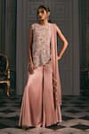 Buy_Studio22 By Pulkita Arora Bajaj_Pink Organza, Satin Pearls, Embroidery Baroque Asymmetrical Top And Sharara Set _at_Aza_Fashions