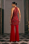 Shop_Studio22 By Pulkita Arora Bajaj_Red Georgette Embroidery Halter Neck Scarlet Tunic And Flared Pant Set With Tonal _at_Aza_Fashions