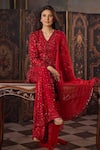 Buy_Studio22 By Pulkita Arora Bajaj_Red Georgette Sequins, Embroidery, Beads Regal Tonal Kurta And Palazzo Set _at_Aza_Fashions