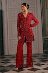 Studio22 By Pulkita Arora Bajaj_Red Georgette Sequins, Embroidery, Beads Regal Tonal Kurta And Palazzo Set _at_Aza_Fashions