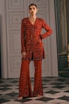 Buy_Studio22 By Pulkita Arora Bajaj_Red Georgette Sequins, Embroidery, Beads Regal Tonal Kurta And Palazzo Set 